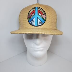Mens Straw Rafia Trucker Hat Peace Mountains Outdoor Gorpcore Summer Boho